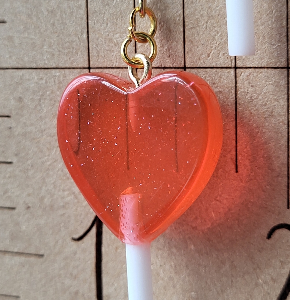 ❤️ Glitter Heart Lollipop Earrings - Red - Picture 10 of 10